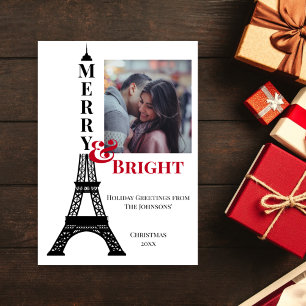 Photo Eiffel Torn Paris Merry & Bright jul Julkort