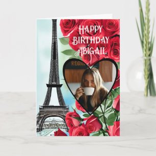 Photo Eiffel Torn Röd ros Personlig Birthday Kort