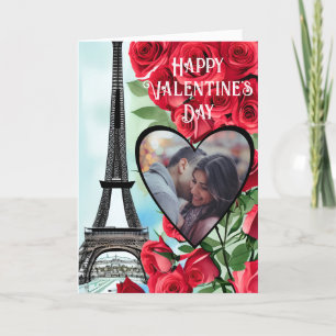 Photo Eiffel Torn Röd ros Valentindagen Helgkort