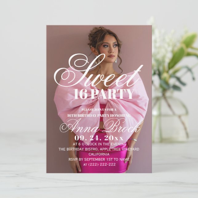 Photo Elegance Sweet 16 Birthday Party Invitation Inbjudningar (Stående Fram)