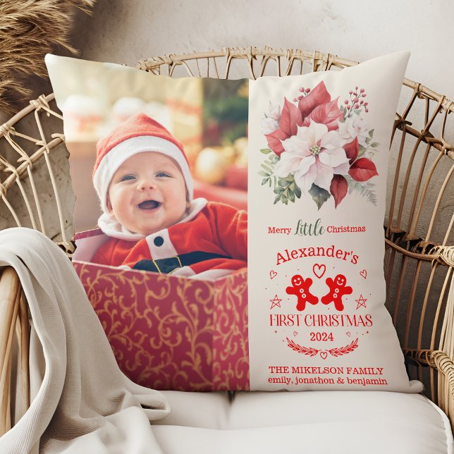 Photo Elegant Blommigt Baby Första jul Kudde (Skapare uppladdad)