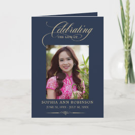 Photo Elegant Blue Gold Funeral Keepsake Program