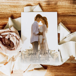 Photo Elegant Calligraphy Bröllop spara datum Inbjudningar