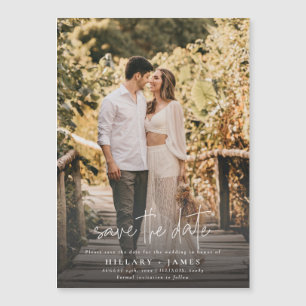 Photo Elegant Calligraphy Bröllop spara datum Magnetisk Inbjudningskort