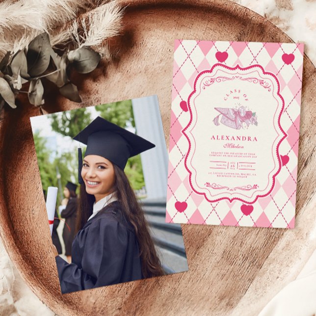 Photo Elegant Coquette Rosa Bow Studenten Inbjudningar (Skapare uppladdad)