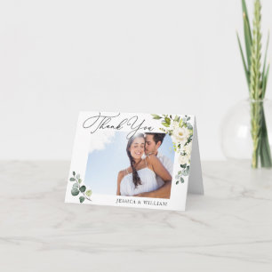 PHOTO Elegant Eucalyptus Vit ros Blommigt Tack Kort
