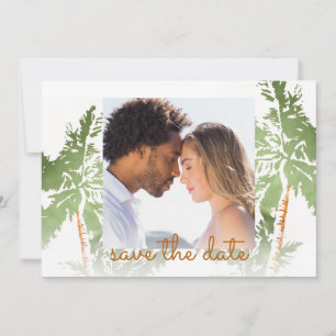 Photo Elegant Grönt Gold Foil Handflatan Träd Trop Spara Datumet