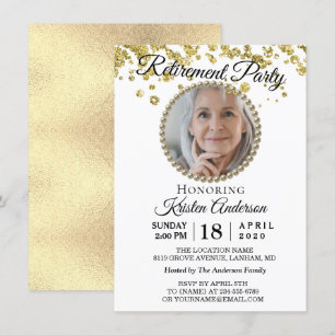Photo Elegant Guld Glitter Pension Party Inbjudningar