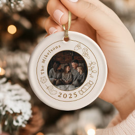 Photo Elegant Guld Line Art jul Julgransprydnad Keramik