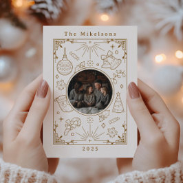 Photo Elegant Guld Line Art jul Julkort