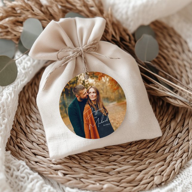 Photo Elegant Script Boho Bröllop Gåvor Etiketter (Skapare uppladdad)