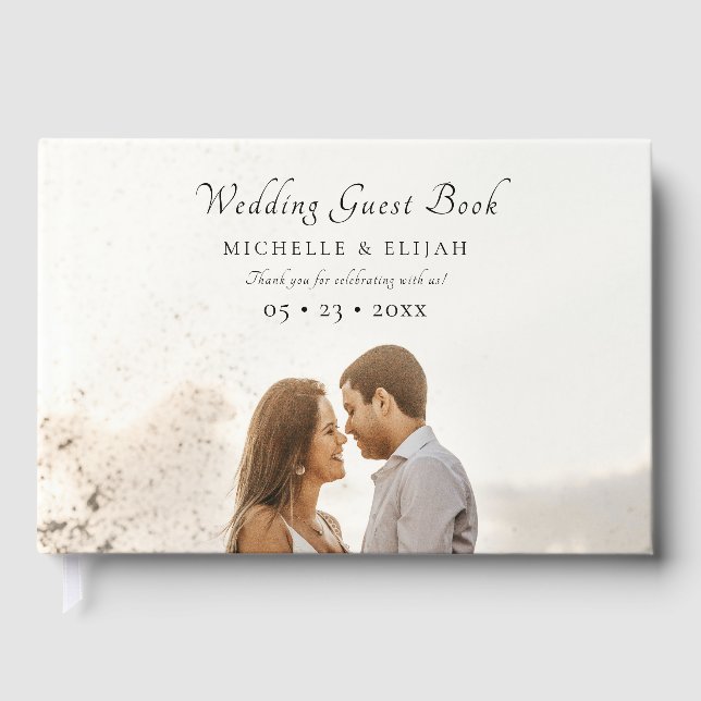 Photo Elegant Script Dusty Rosa Bröllop Guest Bok (Framsida)