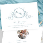 Photo, Elegant Sea Glass Monogram Wedding Spara Datumet<br><div class="desc">Announce your wedding date with this striking wedding save the date card featuring exquisite hand drawn botanical monogram elegantly framing couples initials in sea glass, aqua turquoise teal hues. Elegant circular photo template on the back, no need to add a circular photo, Zazzle will automatically fit your photo to the...</div>