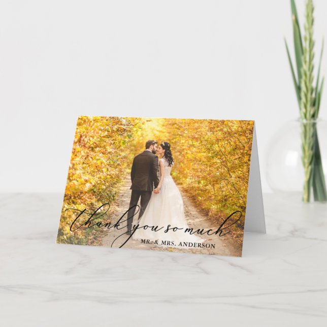 Photo Elegant Vacker Calligraphy Bröllop Fold Tack Kort (Framsida)