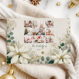 Photo Elegant White Poinsettia jul Julkort