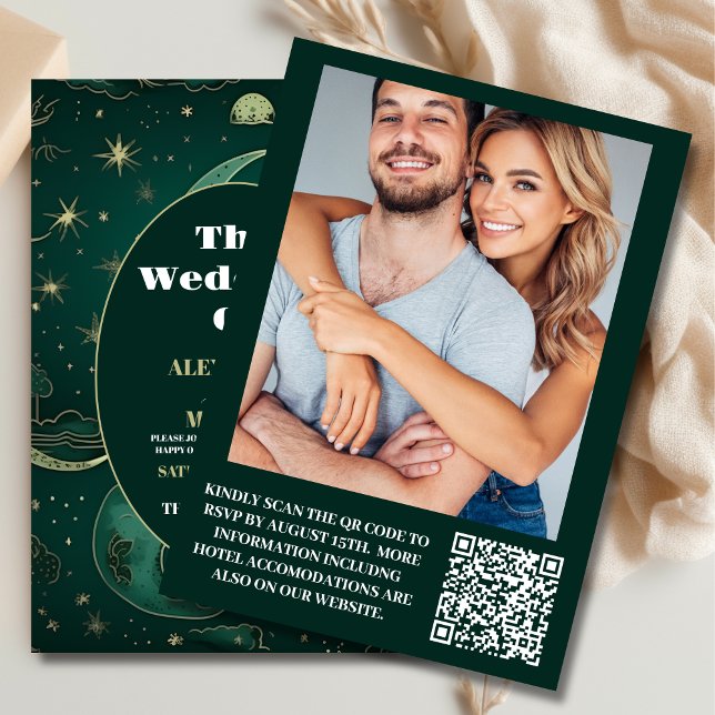 Photo Emerald Grönt Guld Celestial Bröllop Inbjudningar (Skapare uppladdad)