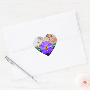 Photo Emerald Grönt Lila Gerber Daisy Bröllop Hjärtformat Klistermärke