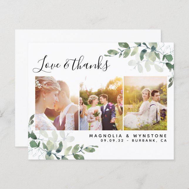 Photo Eucalyptus Bröllop QR - tackkort (Fram/baksida)