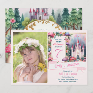 PHOTO Fairy Princess Födelsedagsfest Rosa Fairycor Inbjudningar