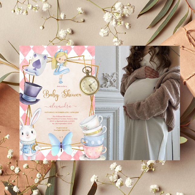 Photo Fairytale Alice i Wonderland Baby Shower Inbjudningar (Skapare uppladdad)