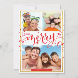 PHOTO FAMILY be merry festive christmas script red Julkort