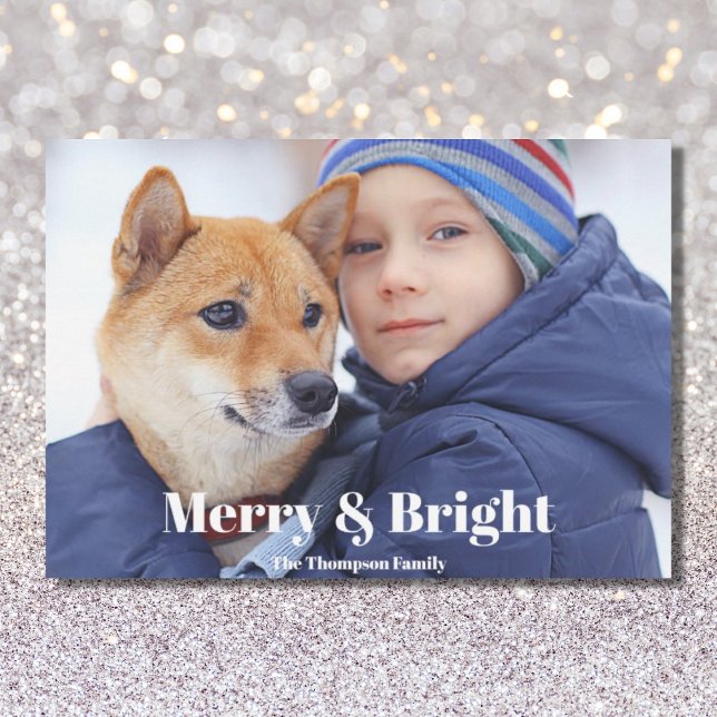 Photo Family Namn Merry och Bright Helgdag Card Julkort (Skapare uppladdad)