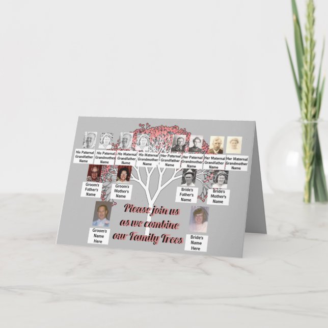Photo Family Träd Rosa Fractal Träd Grått  Kort (Framsida)