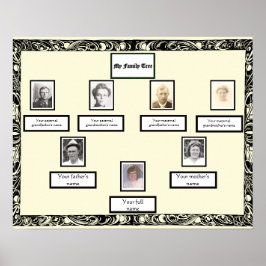 Photo Family Träd Vintage Swirl Gräns på Cream Poster