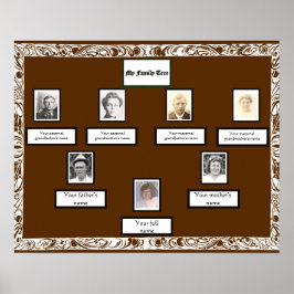 Photo Family Träd White Wirled Gräns på Brown Poster