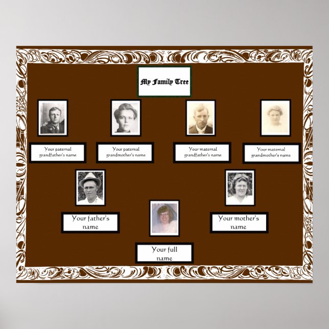 Photo Family Träd White Wirled Gräns på Brown Poster (Framsidan)