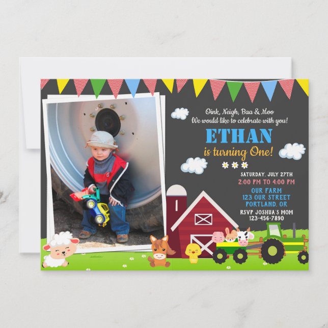 Photo Farm-födelsedagsinbjudan Barnyard-födelsedag Inbjudningar (Framsida)