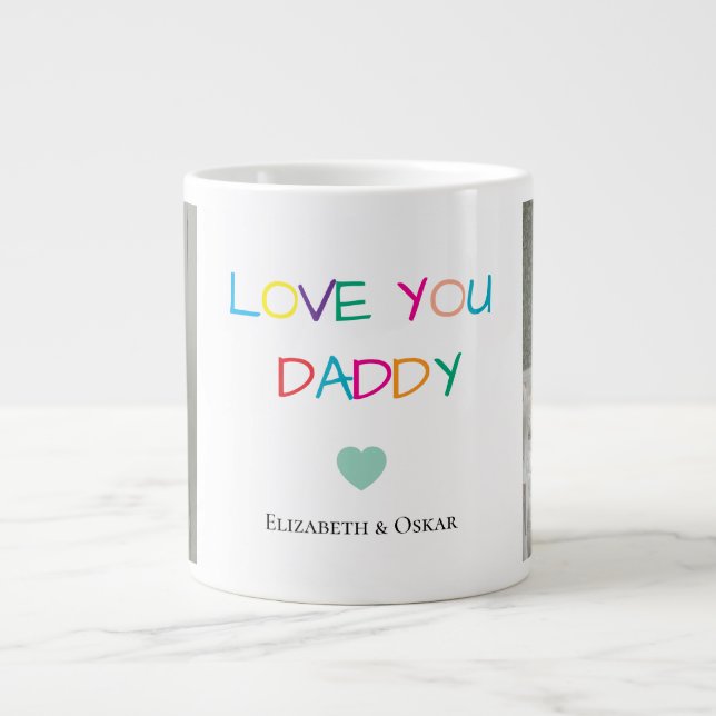 Photo Far's Day Mugg med Kids' Namn - Gift Jumbo Mugg (Framsidan)