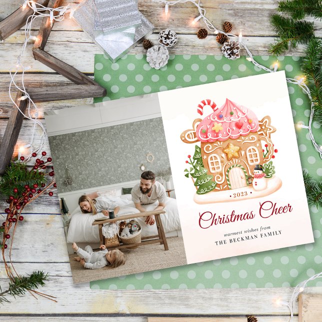 Photo Festive Gingerbröd House jul Julkort (Photo Festive Gingerbread House Christmas Holiday Card)