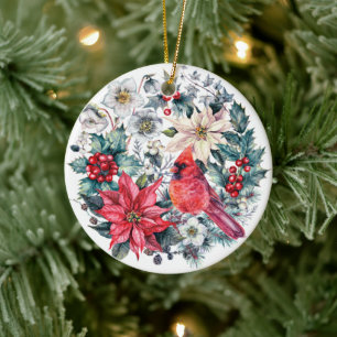 PHOTO Festive Watercolor Holly Berry julcer Julgransprydnad Keramik