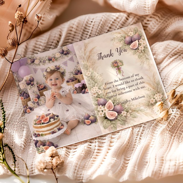 Photo Fig Garden Floral 1st Birthday Tack Kort (Skapare uppladdad)