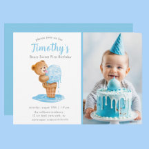Photo First Birthday Boy Nalle Ice Cream