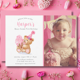 Photo First Birthday Girl Nalle Ice Cream Inbjudningar