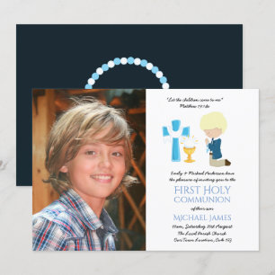 PHOTO First Heliga Communion Inbjudningskort BLOND