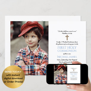 PHOTO First Heliga Communion Inbjudningskort BOYS