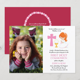 PHOTO First Heliga Communion Inbjudningskort Girl 