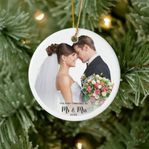 Photo First jul Mr och Mrs Personlig Julgransprydnad Keramik