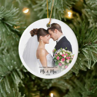 Photo First jul Mr och Mrs Personlig Julgransprydnad Keramik