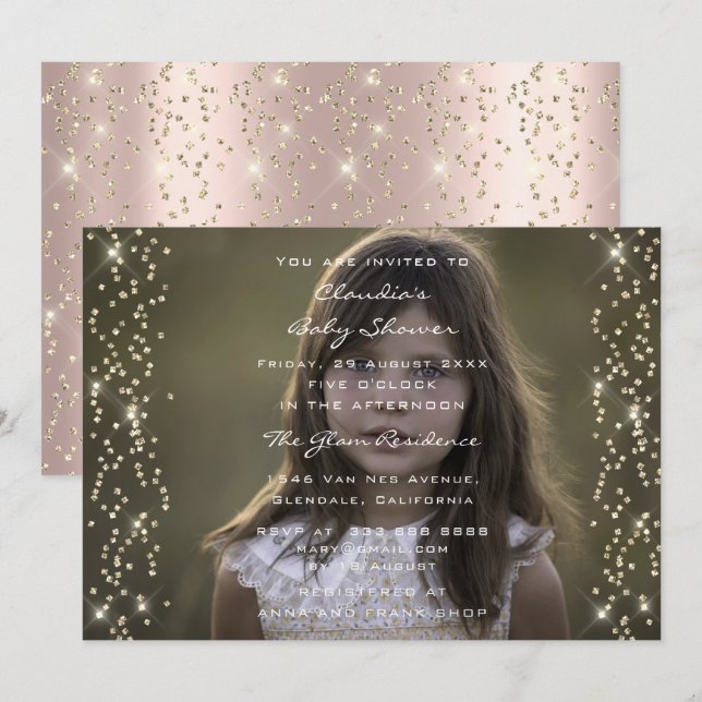 Photo Flicka Boy Birthday Ro Guld Confetti Inbjudningar (Fram/baksida)