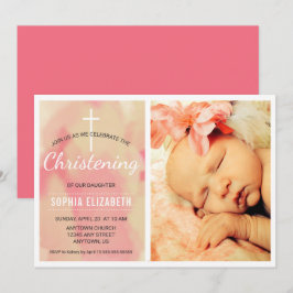 Photo Flicka Christening, Watercolor Rosa Inbjudningar
