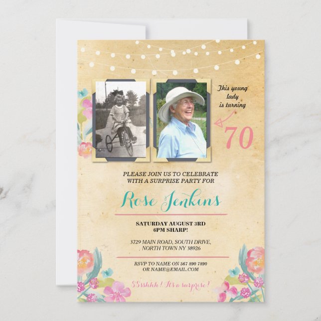 Photo Födelsedagsfest Rosa Blommigt 2 Bilder Inbju Inbjudningar (Framsida)