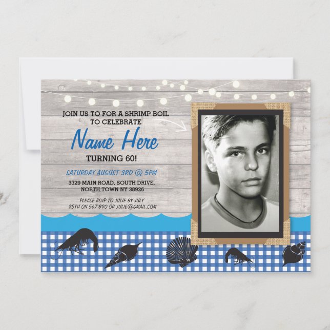 Photo Födelsedagsfest Shrimp Boil Seafood Inbjudan (Framsida)