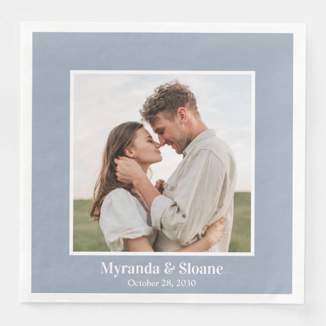 Photo Förlovningsfest Dusty Blue Pappersservett (Framsida)