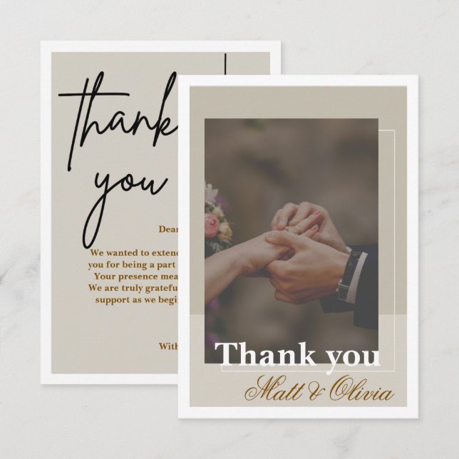 Photo Frame Wedding Thank You Card Tack Kort (Fram/baksida)