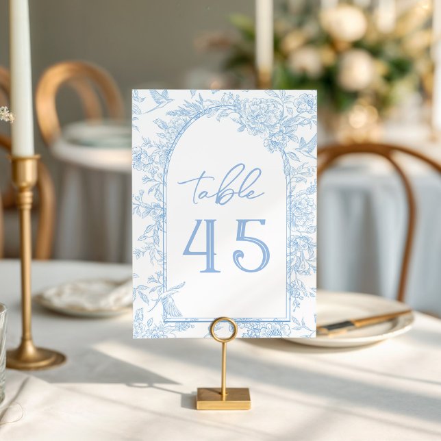 Photo Fransk Toile Blue and White Blommigt Bröllop Bordsnummer (French Toile Inspired Vintage table number for wedding or shower)