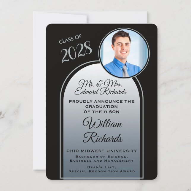 Photo From Parents Black Graduation Announcement Inbjudningar (Framsida)